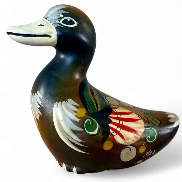 Hand Painted Mexican Folk Art Ceramic Duck Hummingbird Pattern Rustic Decor - Picture 1 of 7
